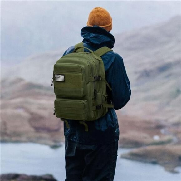 Large Tactical Backpack 45L Molle Military Hiking Camping Bug Out Bag Green - Picture 2 of 7